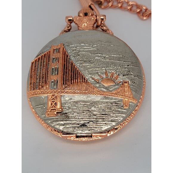 James Finley 1808 Commemoration of The Suspension Bridge Pocket Watch Bronze - Picture 2 of 4